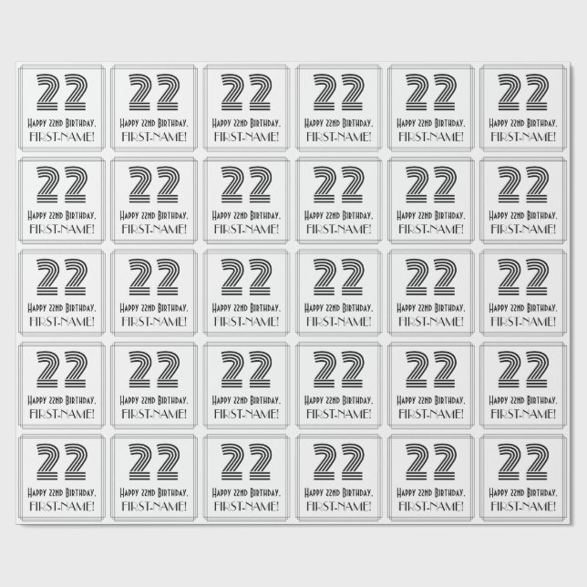 Papel De Presente 22.º Aniversário: Art Deco Estilo Inspirado "22" + (Aberto)