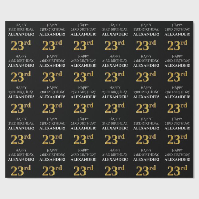 Papel De Presente 23.º aniversário: Olhar Elegante, Preto, Faux Dour (Aberto)