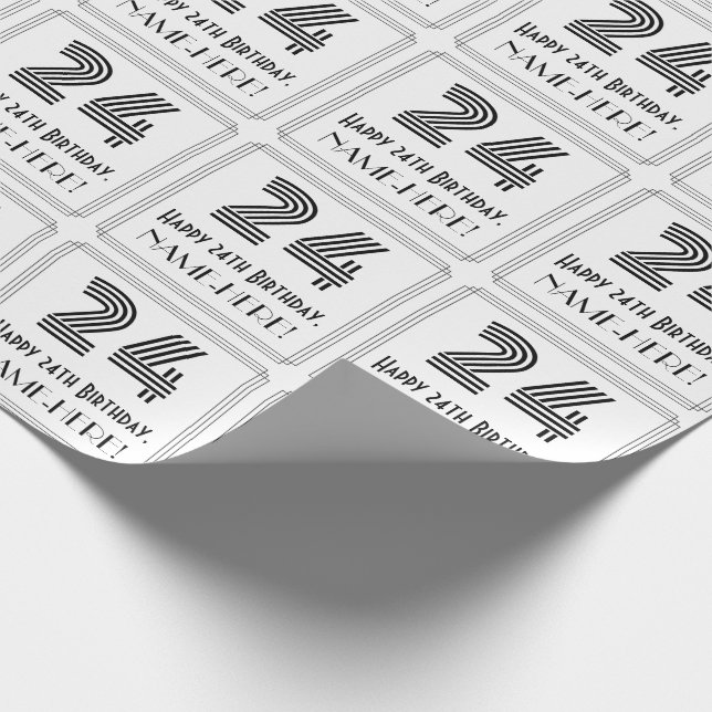 Papel De Presente 24.º Aniversário: Art Deco Estilo Inspirado "24" + (Ponta)