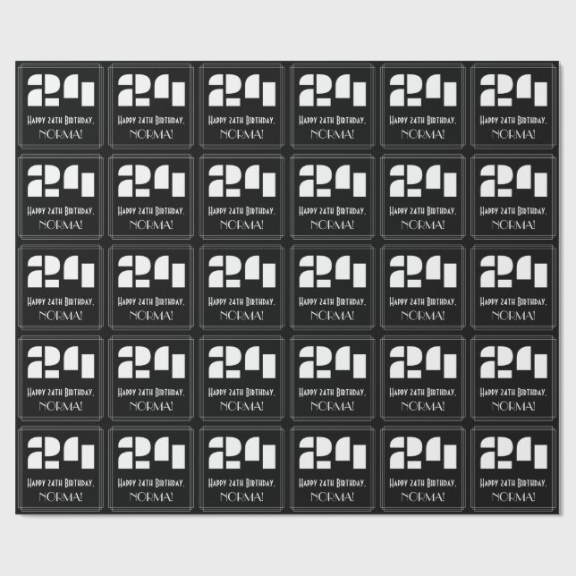 Papel De Presente 24.º aniversário: Art Deco Inspirou "24" & Nome (Aberto)