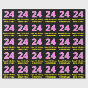Papel De Presente 24.o aniversário: Listras e Corações Rosa "24"