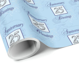 Papel De Presente 25º Aniversário em Azul e Prata