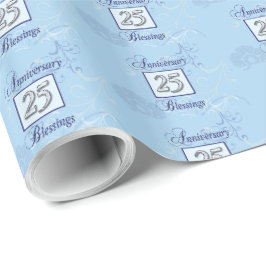 Papel De Presente 25º Aniversário em Azul e Prata