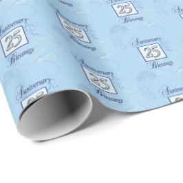 Papel De Presente 25º Aniversário em Azul e Prata