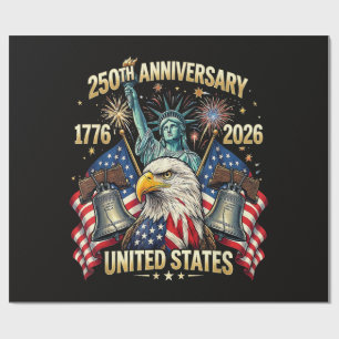 Papel De Presente 250 Anos de Aniversário Americano 1776-2026 Bandei