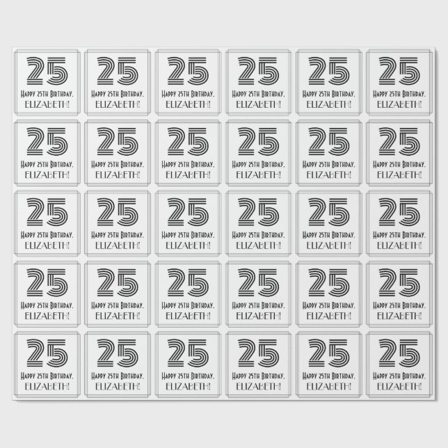 Papel De Presente 25 Aniversário: Art Deco Estilo Inspirado "25" + N (Aberto)