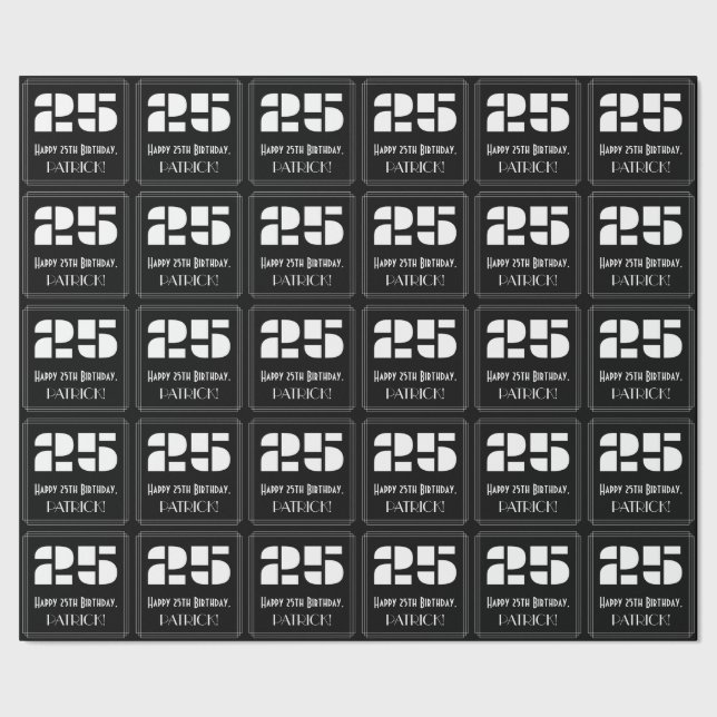 Papel De Presente 25 Aniversário: Arte Deco Inspirou "25" & Nome (Barra)