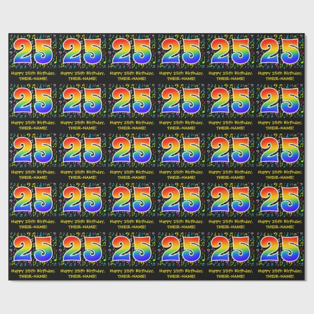 Papel De Presente 25 Aniversário: Símbolos Musicais Coloridos, Rainb (Aberto)
