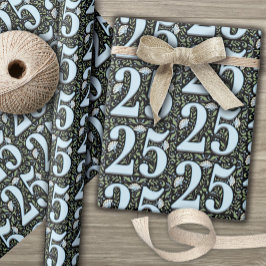 Papel De Presente 25 Birthday Filigree Tipografia Floral