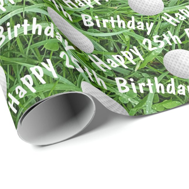 Papel De Presente 25 Birthday Golf Balls on Grass Wraps Paper (Ponta do rolo)