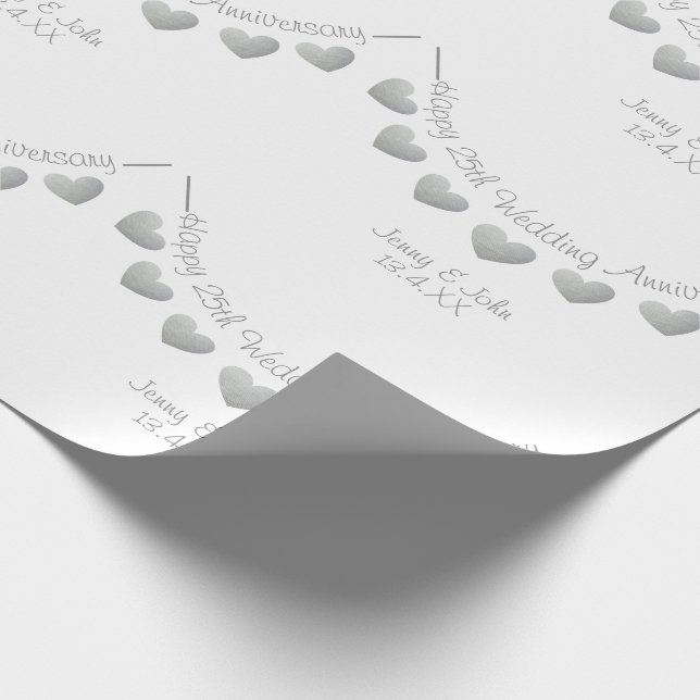 Papel De Presente 25 Silver Casamento de Aniversário branco (Ponta)