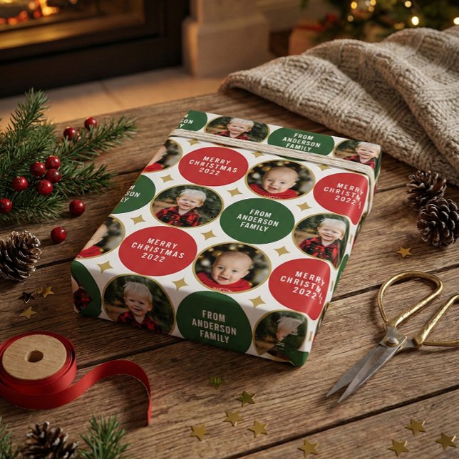 Papel De Presente 2 Fotos Vermelho E Verde Estrelas Natal Moderno (Criador carregado)