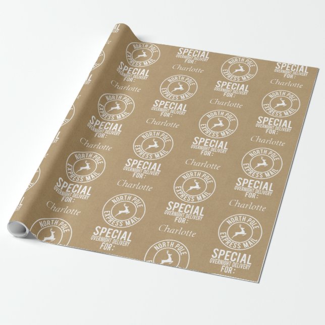 Papel De Presente 30"x15' Kraft White Name North Pole from Papais no (Desenrolado)