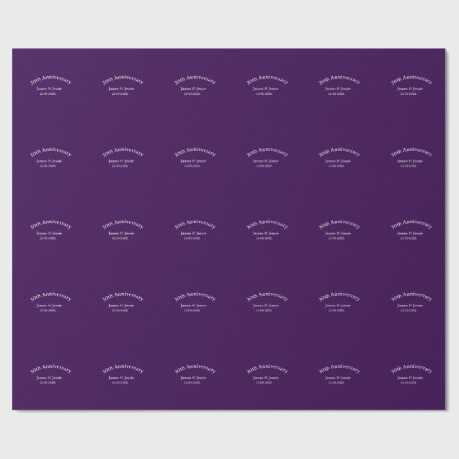 Papel De Presente 30th wedding anniversary name date purple simple  (Aberto)