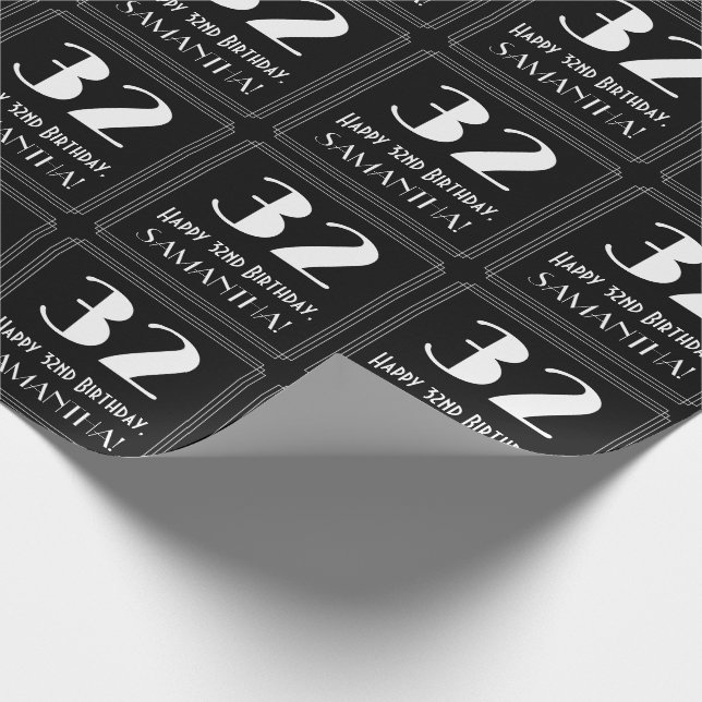 Papel De Presente 32º Aniversário - Art Deco Inspirou "32", Nome (Ponta)