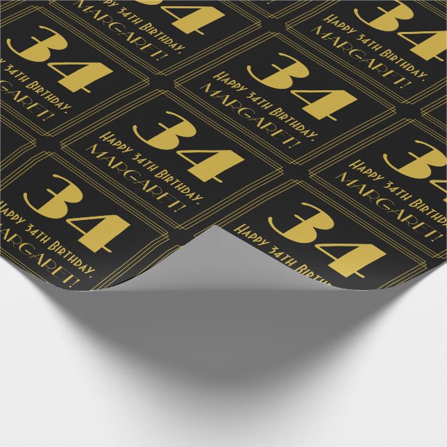 Papel De Presente 34º Aniversário ~ Arte Deco Inspirou "34", Nome (Ponta)