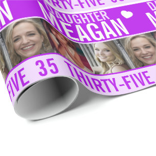 Papel De Presente 35.º aniversário 3 fotos, filha roxa