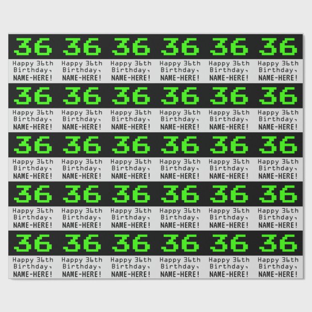 Papel De Presente 36.º aniversário - Estilo Nerdy / Geeky "36" e Nom (Aberto)