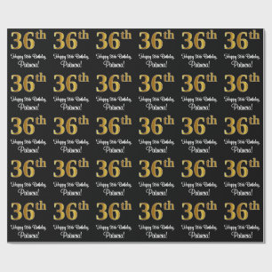 Papel De Presente 36.o aniversário: Aspecto Dourado elegante de Fau