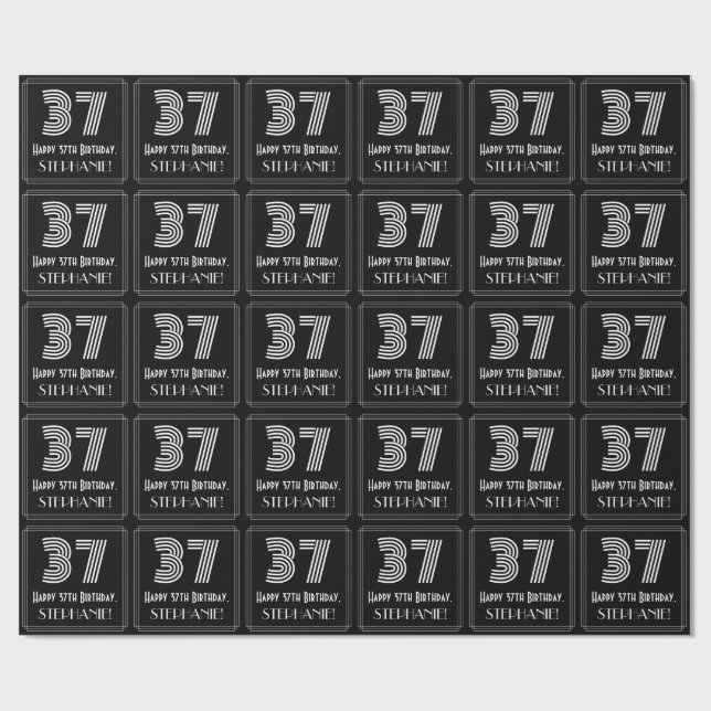 Papel De Presente 37.º aniversário: Art Deco Inspirou "37" com nome (Aberto)