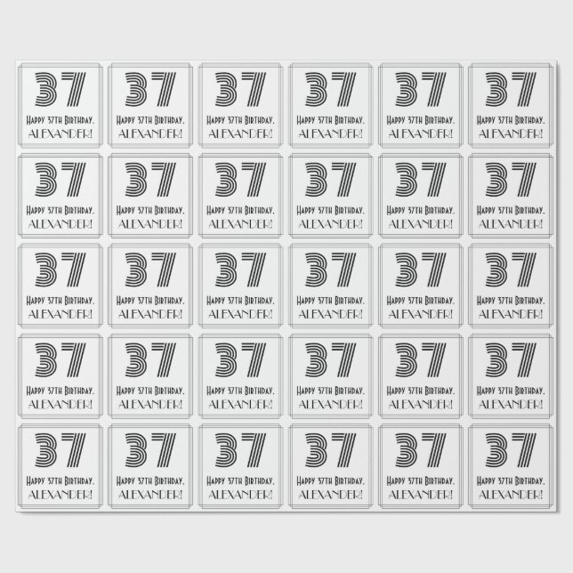 Papel De Presente 37.o aniversário: Art Deco Inspirated Style "37" + (Aberto)