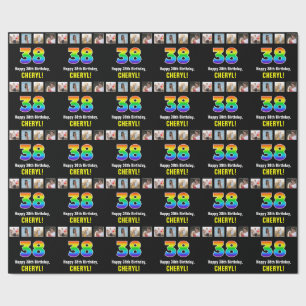 Papel De Presente 38.º aniversário: Rainbow "38"; Fotos e nome perso