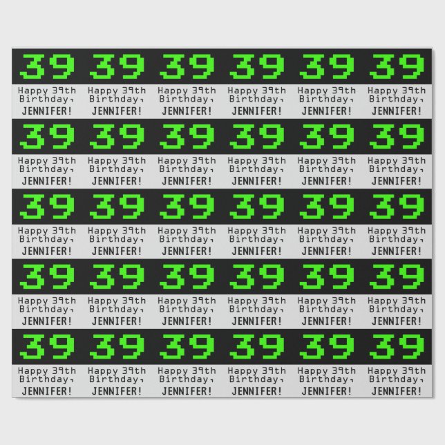 Papel De Presente 39º aniversário - Estilo Nerdy / Geeky "39" e Nome (Aberto)