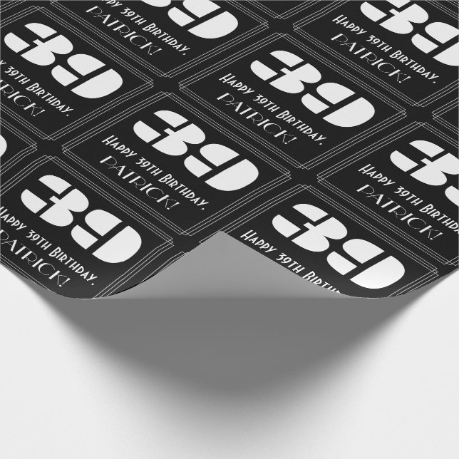 Papel De Presente 39.º aniversário: Art Deco Inspirou "39" & Nome (Ponta)