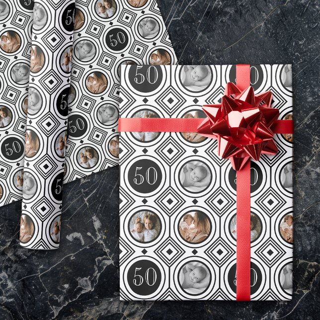 Papel De Presente 3 Foto 50º aniversário Deco de Arte Branca Negra (Criador carregado)