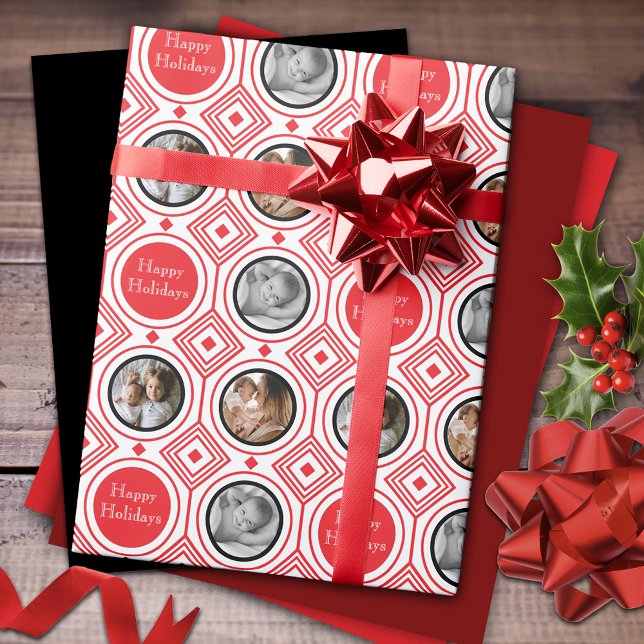 Papel De Presente 3 Foto Feliz Feriados Vermelho Deco de Arte Branca (Criador carregado)