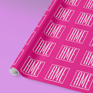 Papel De Presente 3 Iniciais Monograma Branco no Rosa Vibrante