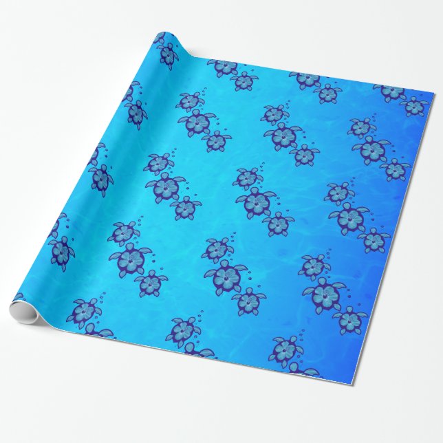 Papel De Presente 3 tartarugas azuis de Honu (Desenrolado)