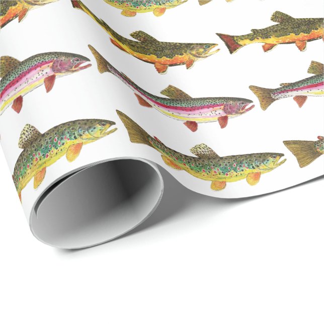 Papel De Presente 3 Truta Pesca com Mosca (Ponta do rolo)