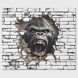 Papel De Presente 3D Gorilla Break Art - Safari Realista