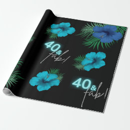Papel De Presente 40 & Fab! Neon Blue Silver Black Tropical Birday