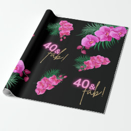Papel De Presente 40 & Fab! Noivado Tropical Neon Pink Dourado