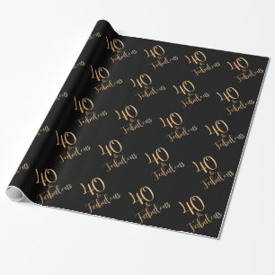 Papel De Presente 40 & Fabuloso Brilho Dourado Preto Aniversário