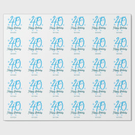 Papel De Presente 40th birthday add name date year blue template