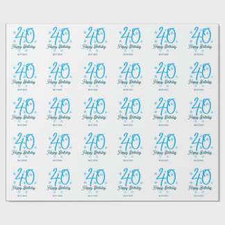 Papel De Presente 40th birthday add name date year blue template