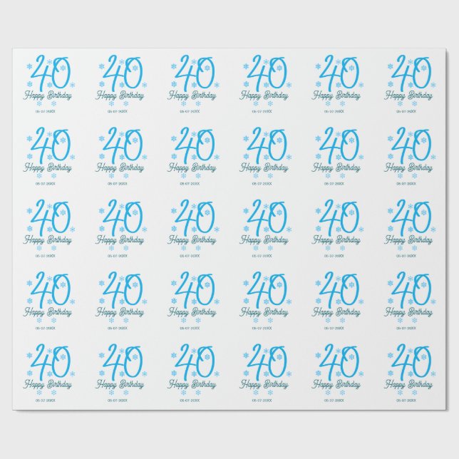 Papel De Presente 40th birthday add name date year blue template (Aberto)
