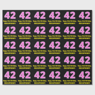Papel De Presente 42º Aniversário: Listras e Corações Rosa "42" 