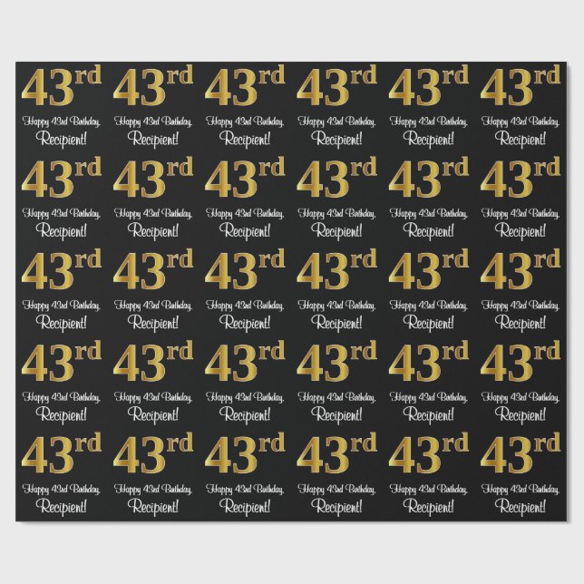 Papel De Presente 43º Aniversário: Elegante Luxurioso Faux Dourado L (Aberto)