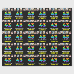 Papel De Presente 43º Aniversário: Rainbow "43"; Fotografias e Nome