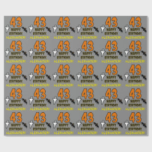 Papel De Presente 43º Aniversário: Tema do Dia das Bruxas, Nome Pe