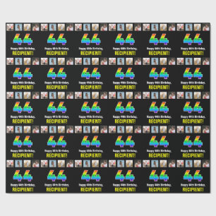 Papel De Presente 44 Aniversário: Arco-Íris "44"; Fotografias e Nome