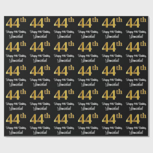 Papel De Presente 44 Aniversário: Aspecto Dourado elegante de Faux 