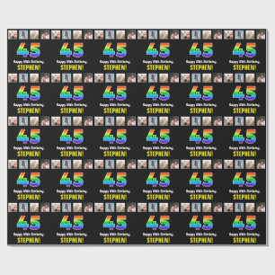 Papel De Presente 45º Aniversário: Arco-íris “45“; Fotos e Nome Pers