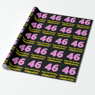 Papel De Presente 46.o aniversário: Listras e Corações Rosa "46"