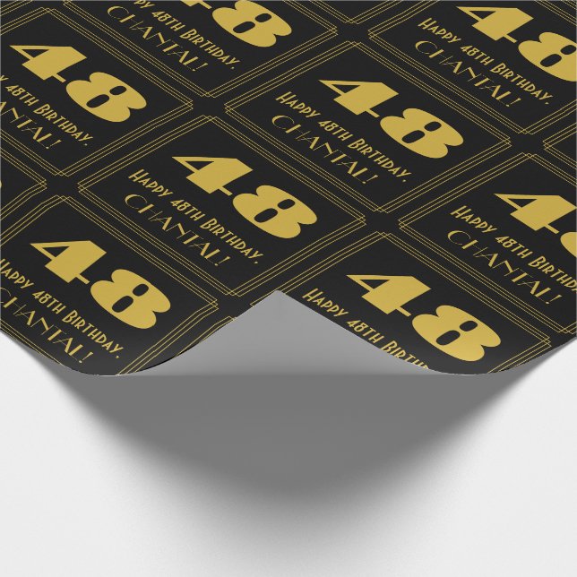 Papel De Presente 48.º aniversário - Art Deco Inspirou "48" & Nome (Ponta)