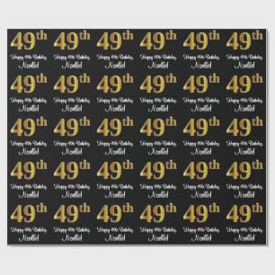 Papel De Presente 49.o aniversário: Aspecto Dourado elegante de Fau